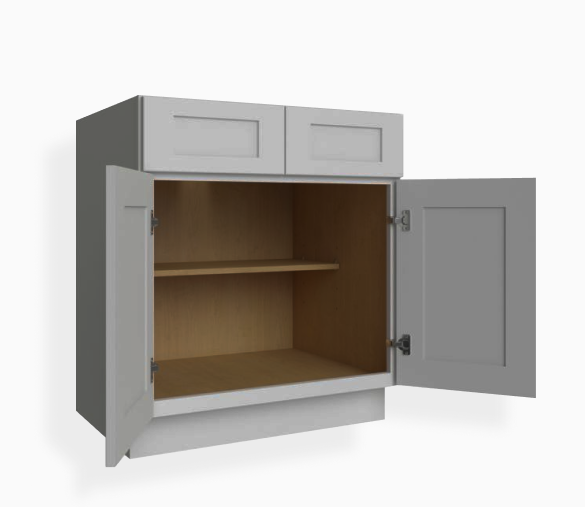 Gray Shaker Base Cabinet with Double Doors and Drawers