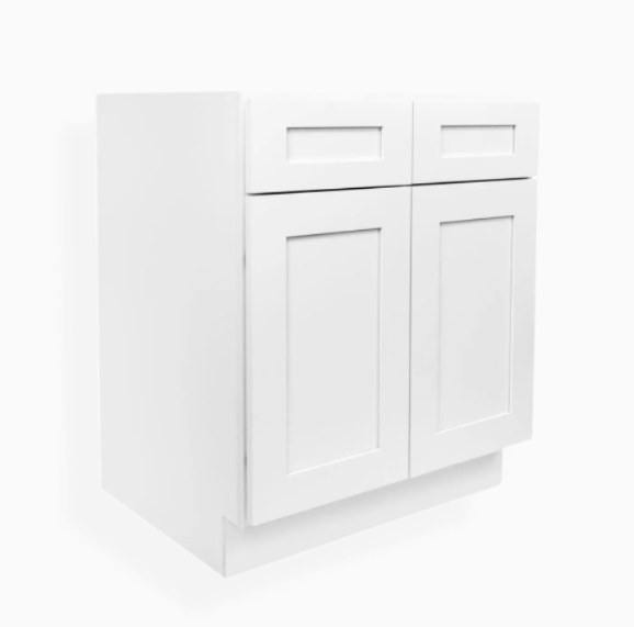 White Shaker Sink Base With Double Doors and Drawers