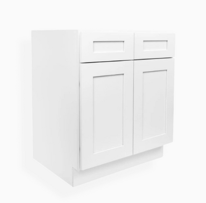 White Shaker Sink Base With Double Doors and Drawers