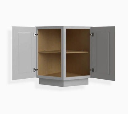 Our Gray Shaker Base End Cabinet is 34.5″ tall, 24″ wide, and 24″deep.