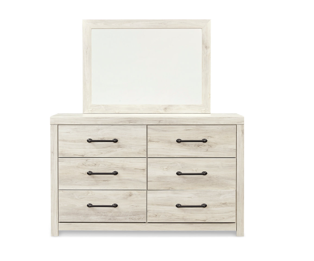 Cambeck Twin Panel Bed with 2 Storage Drawers with Mirrored Dresser and 2 Nightstands
