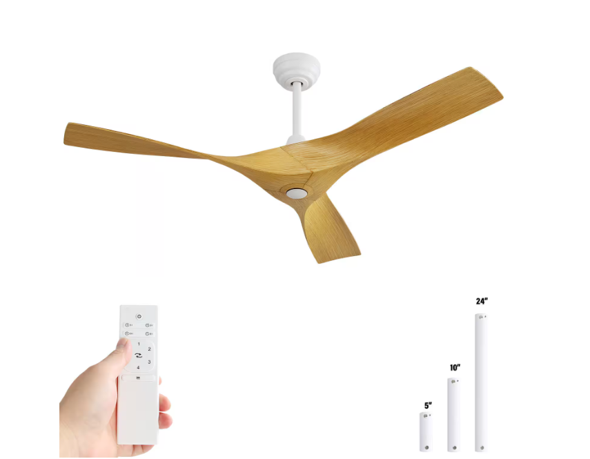 Sofucor 52 in. Indoor/Outdoor White Ceiling Fan No Light With Remote 3 Curved ABS Blades