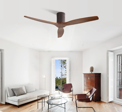 52″ Flush Mount Ceiling Fan Without Light Walnut Wood Blades Design