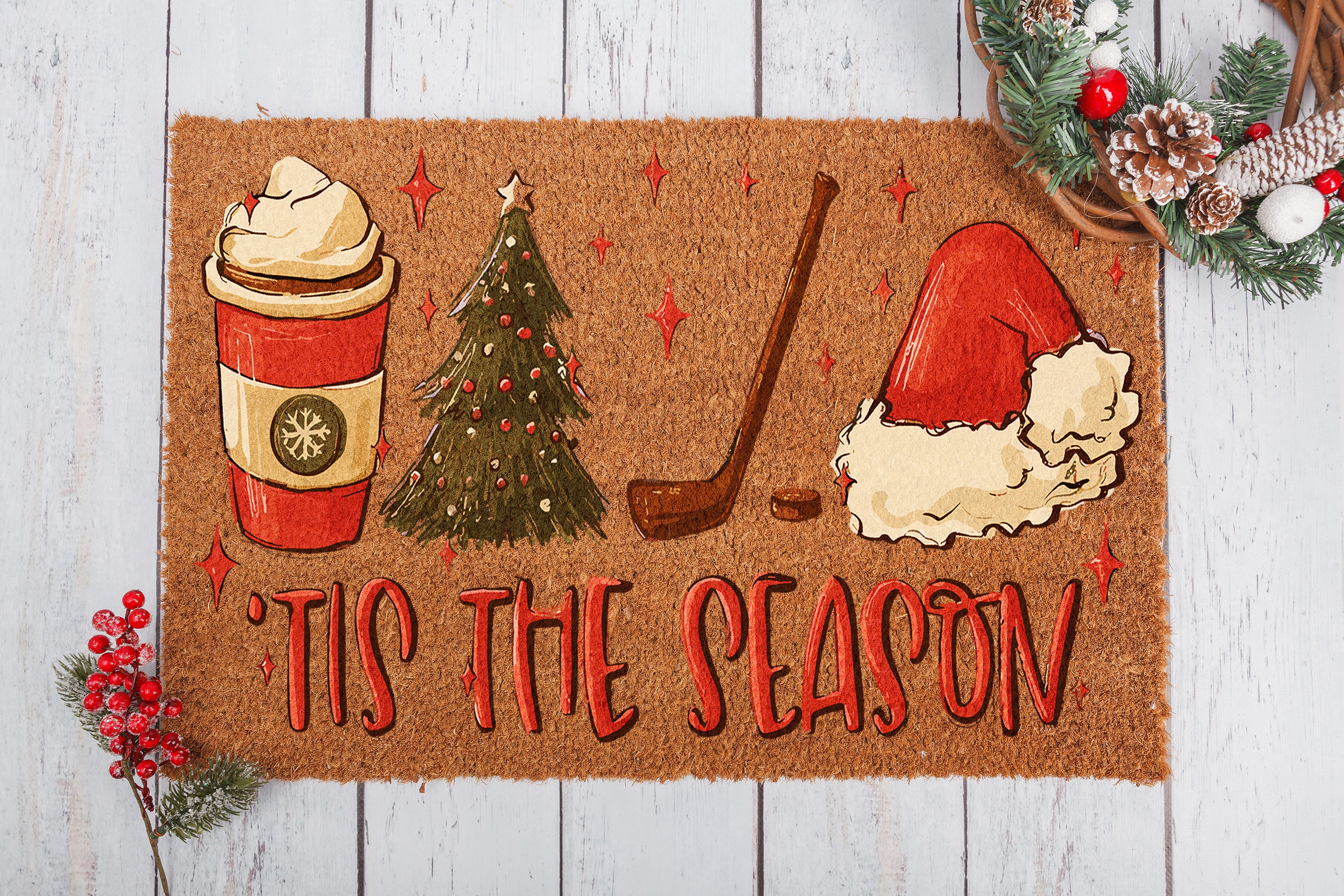 Christmas Hockey Season Doormat