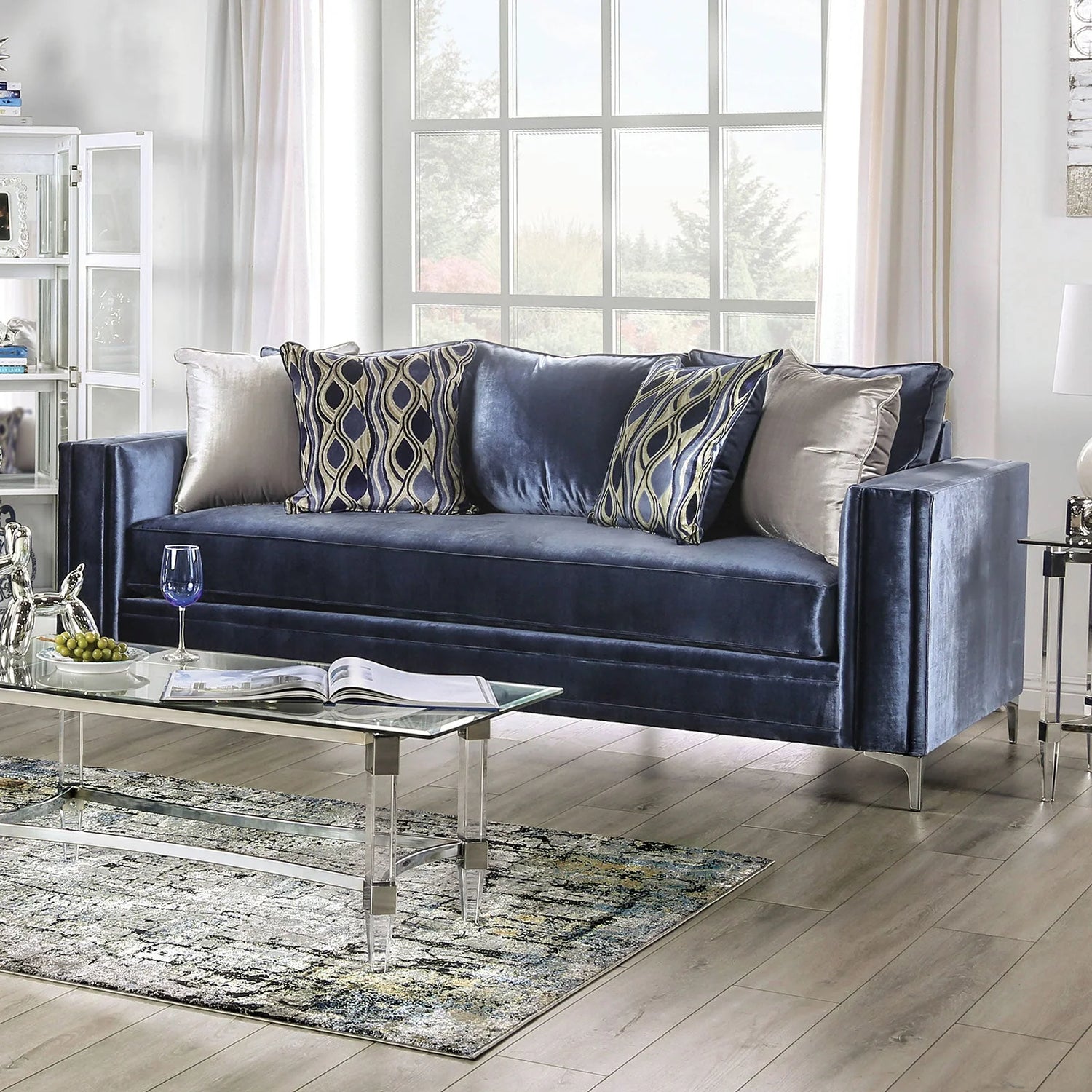 Jodie Satin Blue Living Room Set