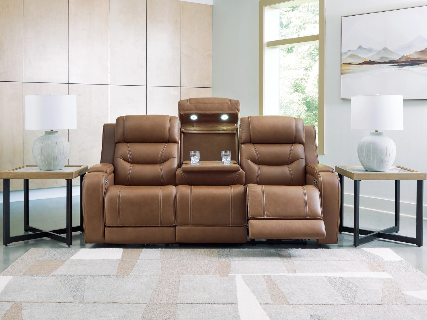 Knightington Caramel 3-Pieces Power Reclining Living Room Set with Audio Seating