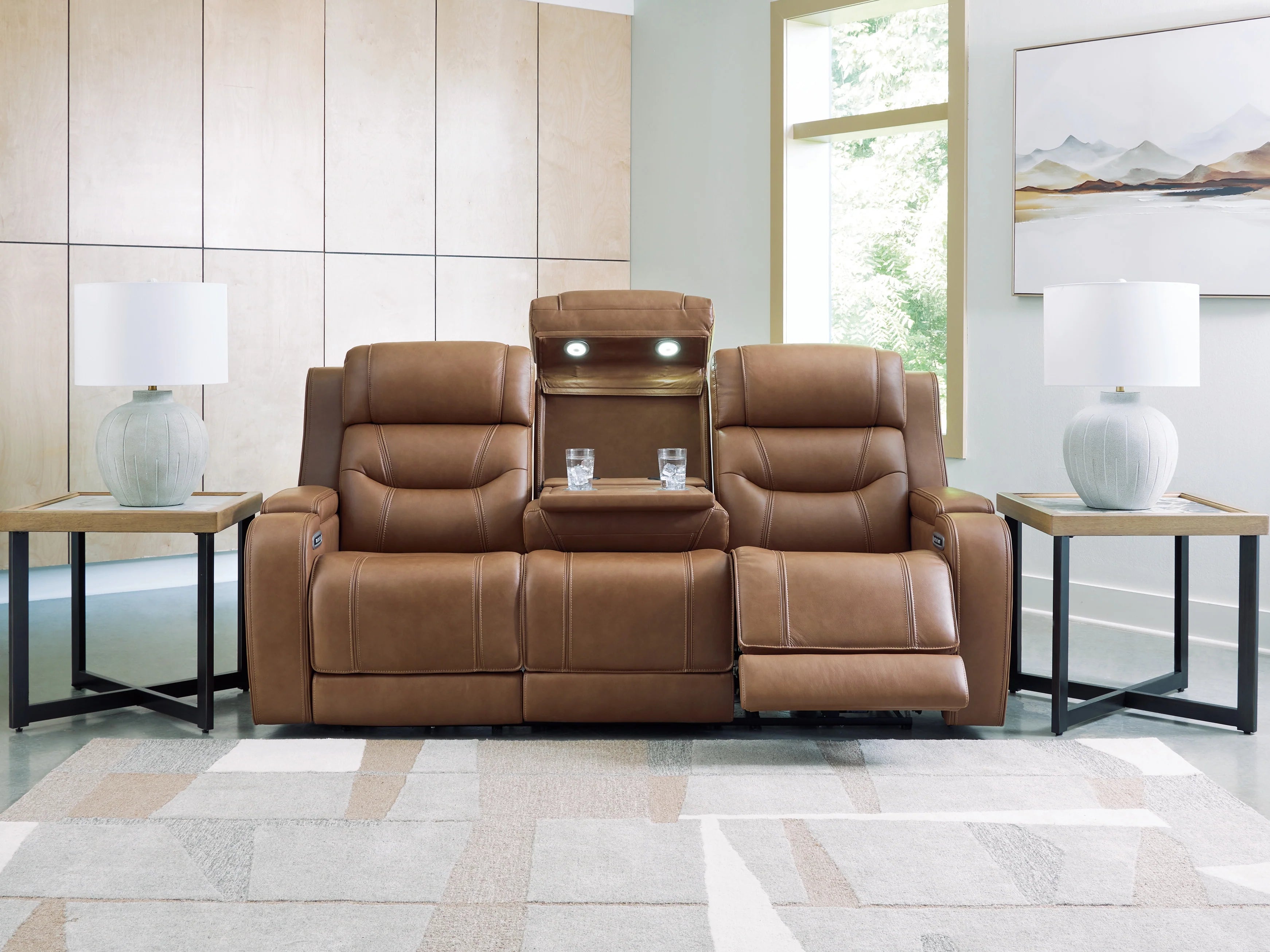 Knightington Caramel 3-Pieces Power Reclining Living Room Set with Audio Seating