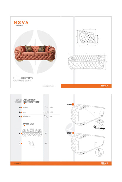 Lupino Gray Velvet Loveseat
