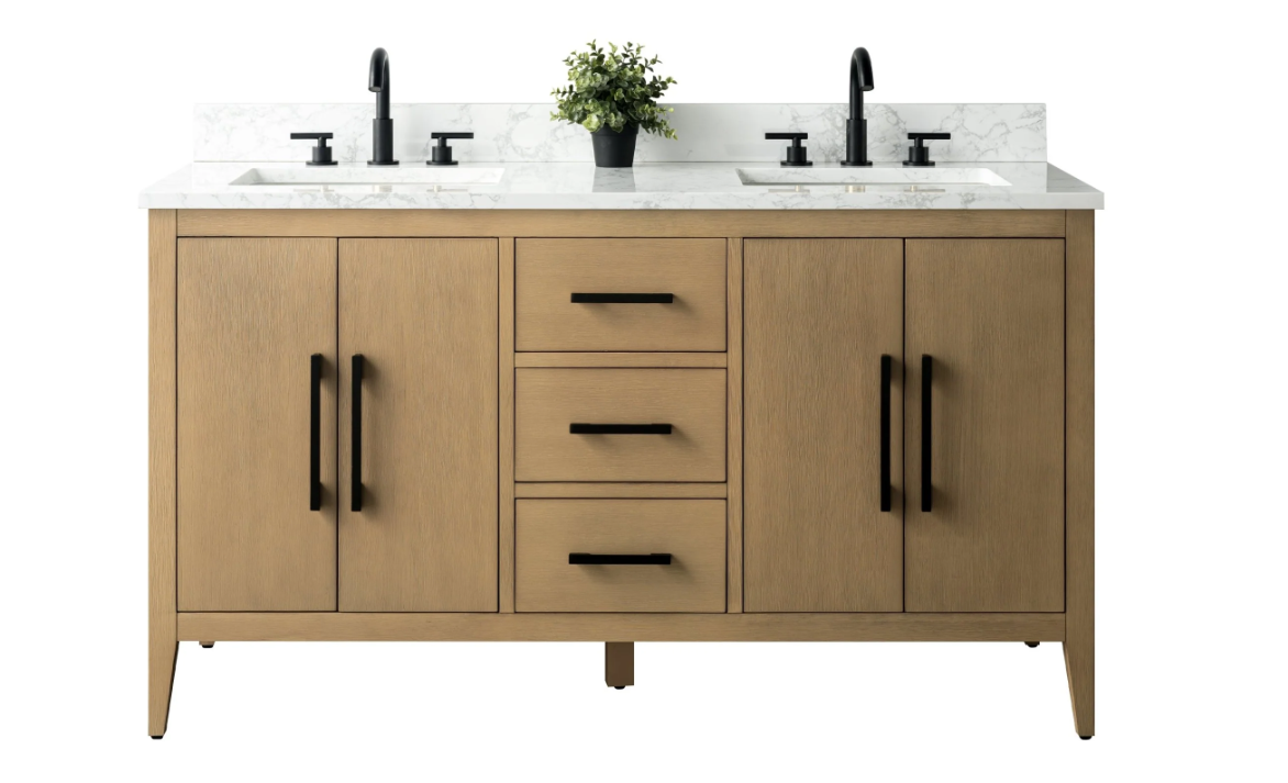 60” Double Sink Bathroom Vanity Cabinet with Engineered Marble Top