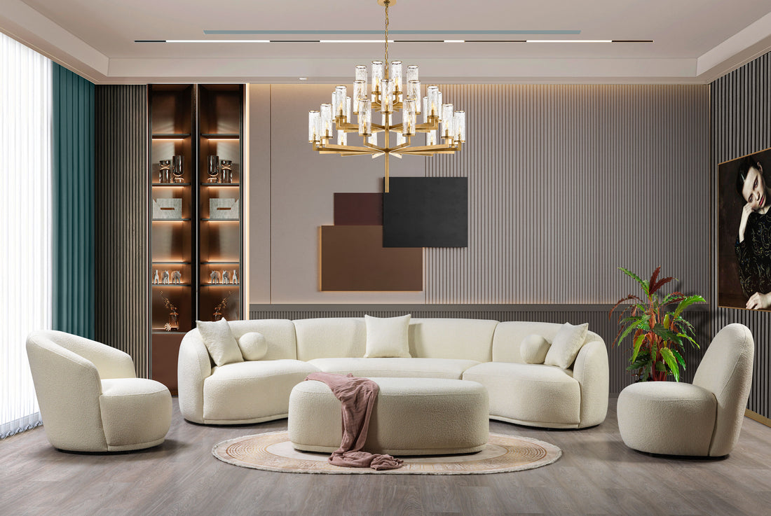 Seccional curvo de 3 piezas Bonita Ivory Boucle