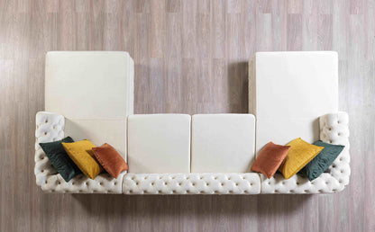 Matilda Tufted Ivory Velvet Double Chaise Sectional Sofa