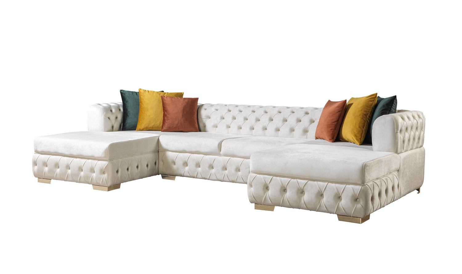 Matilda Tufted Ivory Velvet Double Chaise Sectional Sofa
