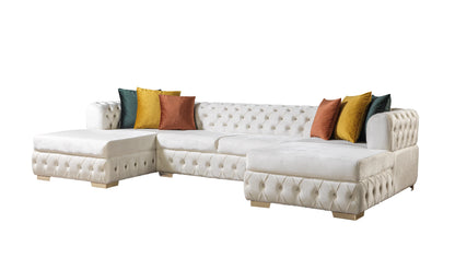 Matilda Tufted Ivory Velvet Double Chaise Sectional Sofa