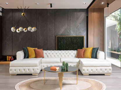 Matilda Tufted Ivory Velvet Double Chaise Sectional Sofa