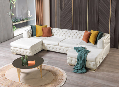 Matilda Tufted Ivory Velvet Double Chaise Sectional Sofa