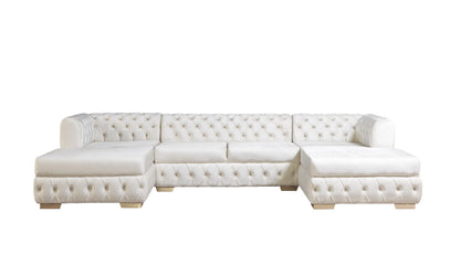 Matilda Tufted Ivory Velvet Double Chaise Sectional Sofa