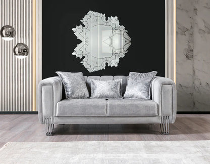 Santana Silver Velvet Sofa &amp; Loveseat