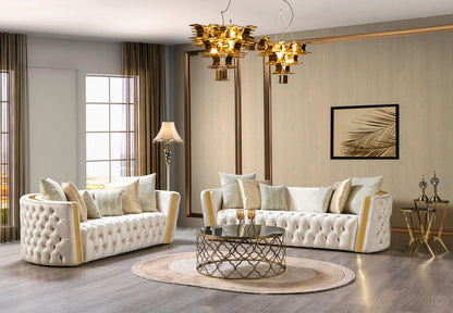 Fanci Ivory Velvet Sofa &amp; Loveseat &amp;Armchair