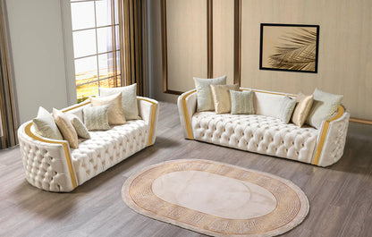 Fanci Ivory Velvet Sofa &amp; Loveseat &amp;Armchair