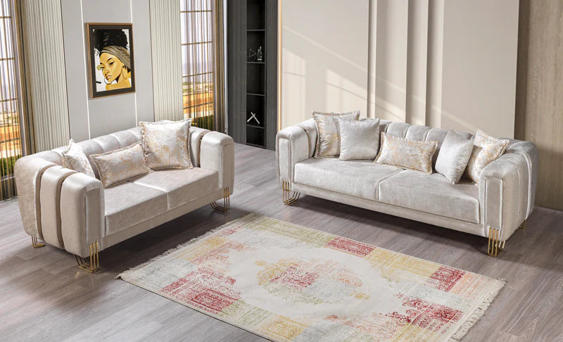 Santana Ivory Velvet Living Room Set