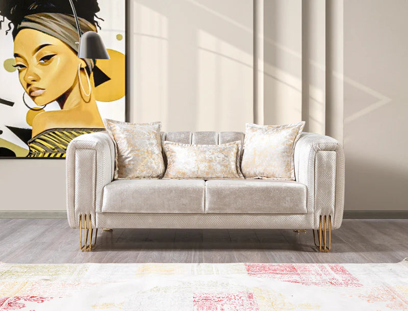 Santana Ivory Velvet Living Room Set