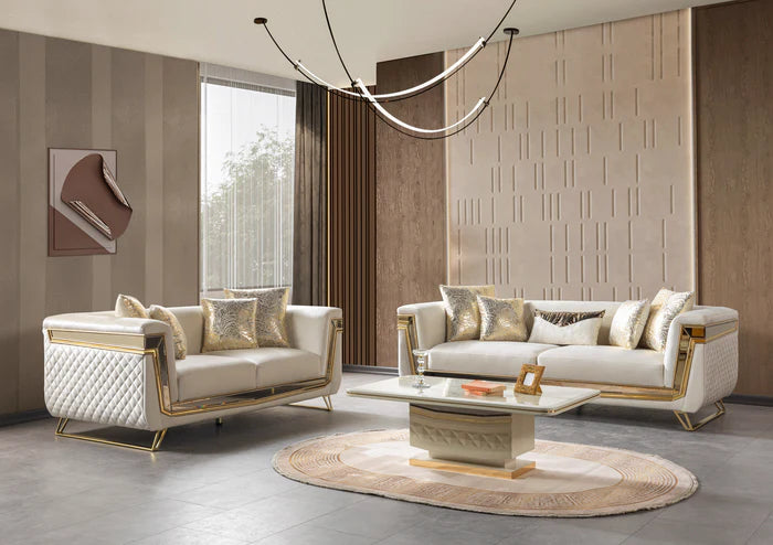 Anica Ivory Velvet Sofa &amp; Loveseat
