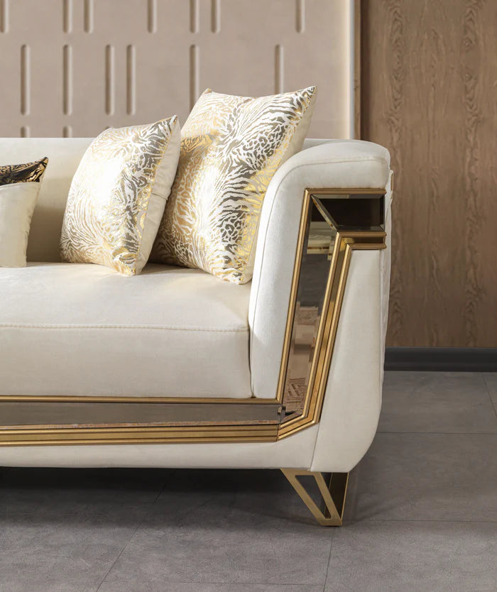 Anica Ivory Velvet Sofa &amp; Loveseat