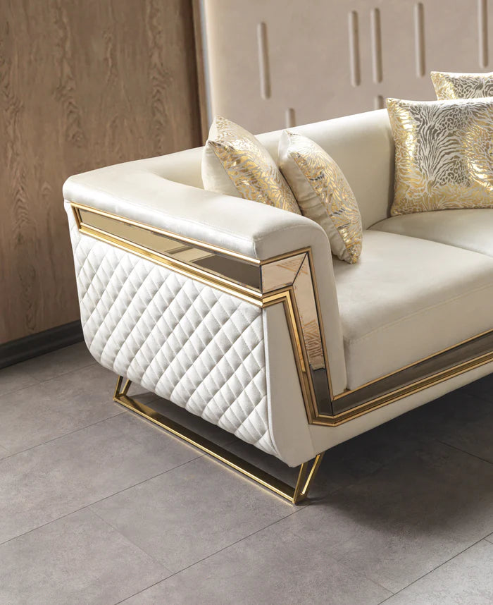 Anica Ivory Velvet Sofa &amp; Loveseat
