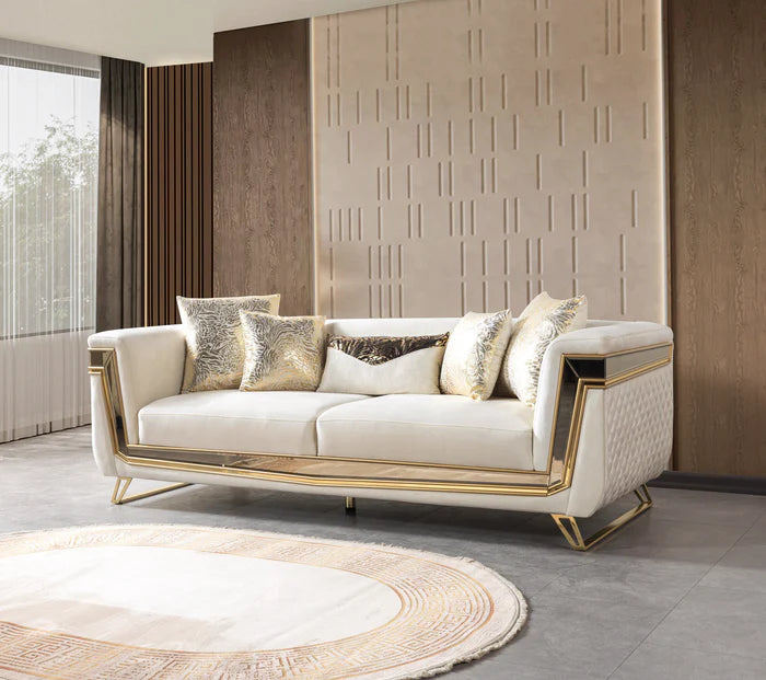 Anica Ivory Velvet Sofa &amp; Loveseat