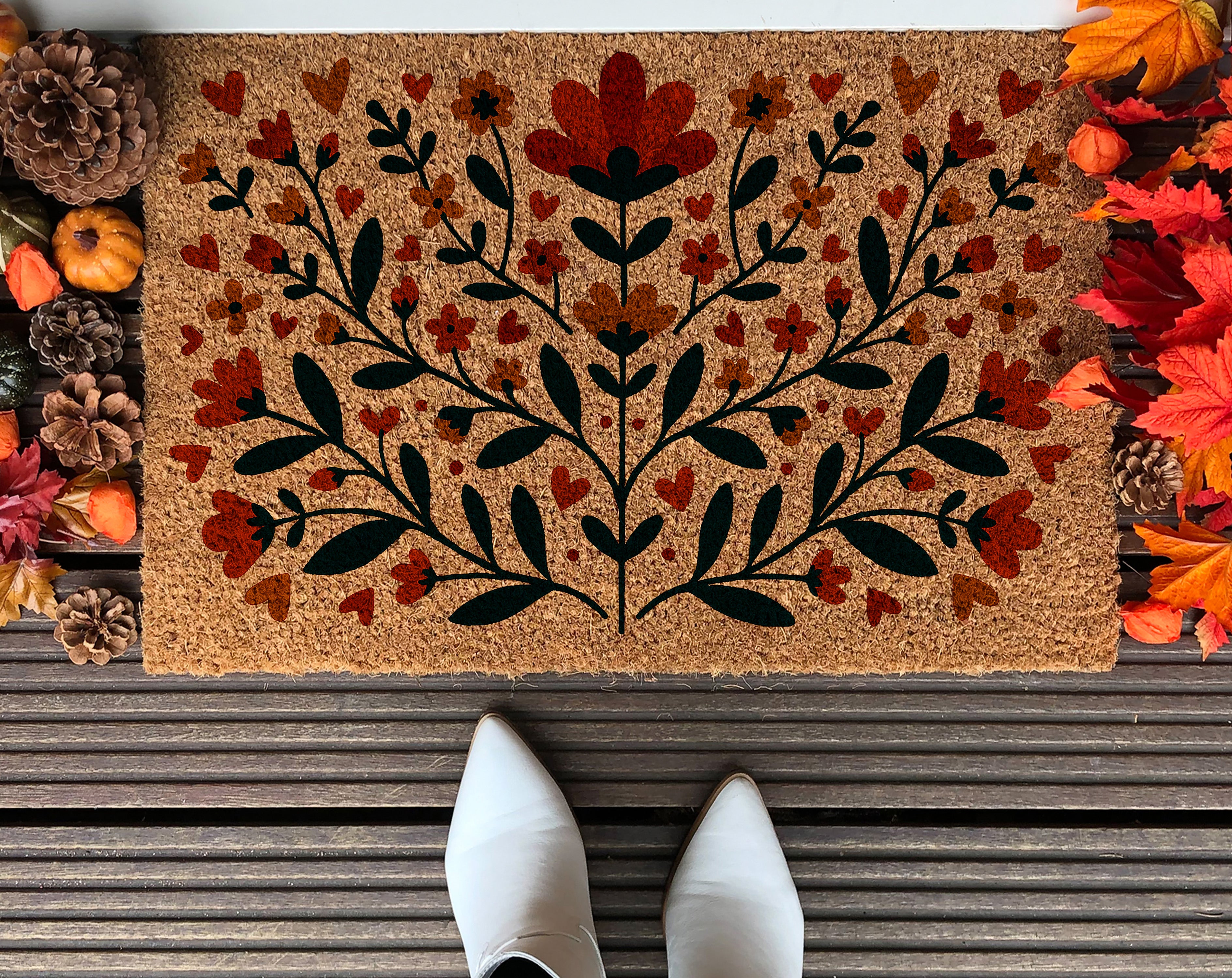 Scandinavian Folk Art Poppy Flowers Doormat