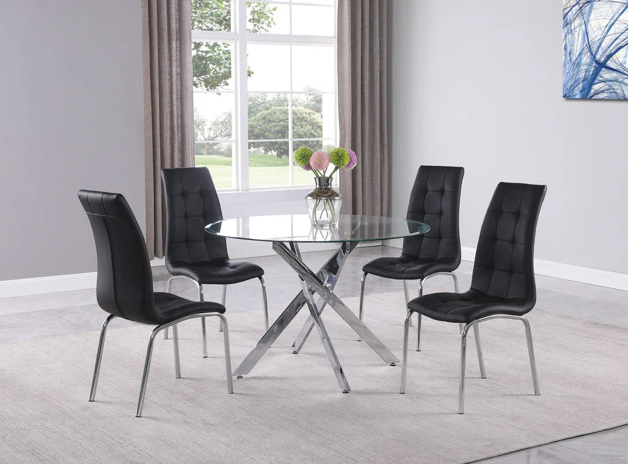 Jetta Black Round Glass-Top Dining Set