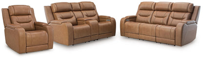 Knightington Caramel 3-Pieces Power Reclining Living Room Set with Audio Seating