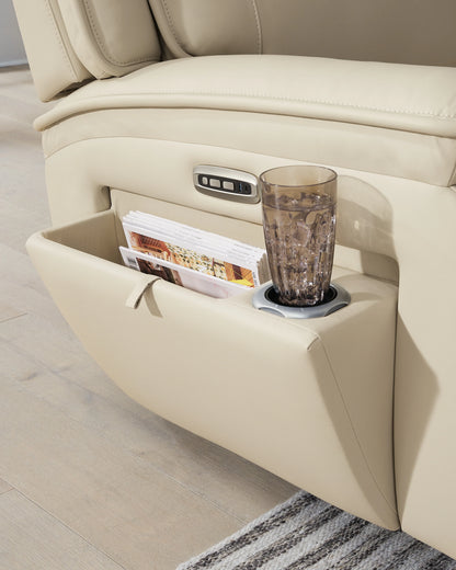 Double Deal Almond Power Reclining Loveseat with Adjustable Headrests