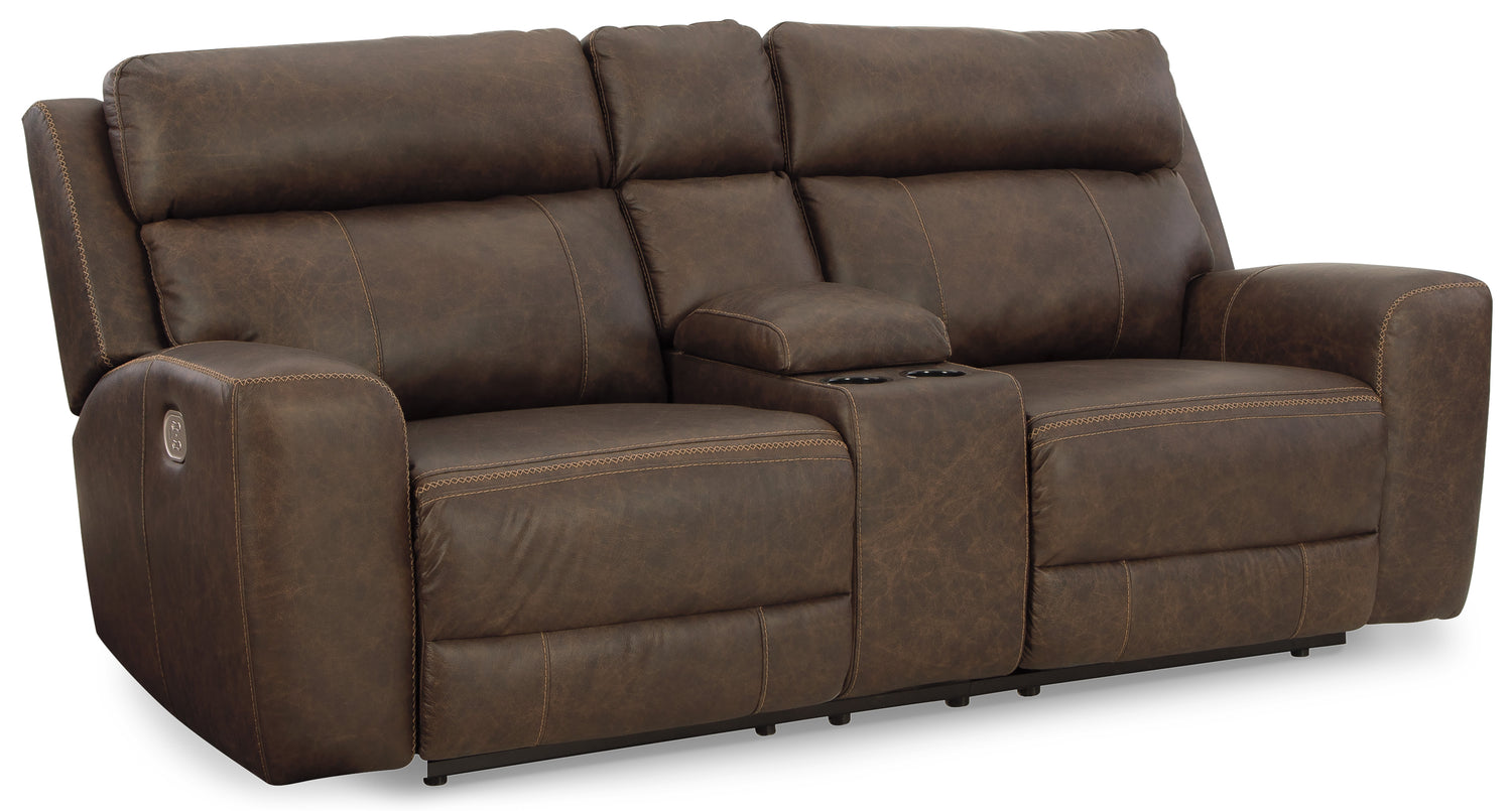 Roman Umber Power Reclining Loveseat with Console