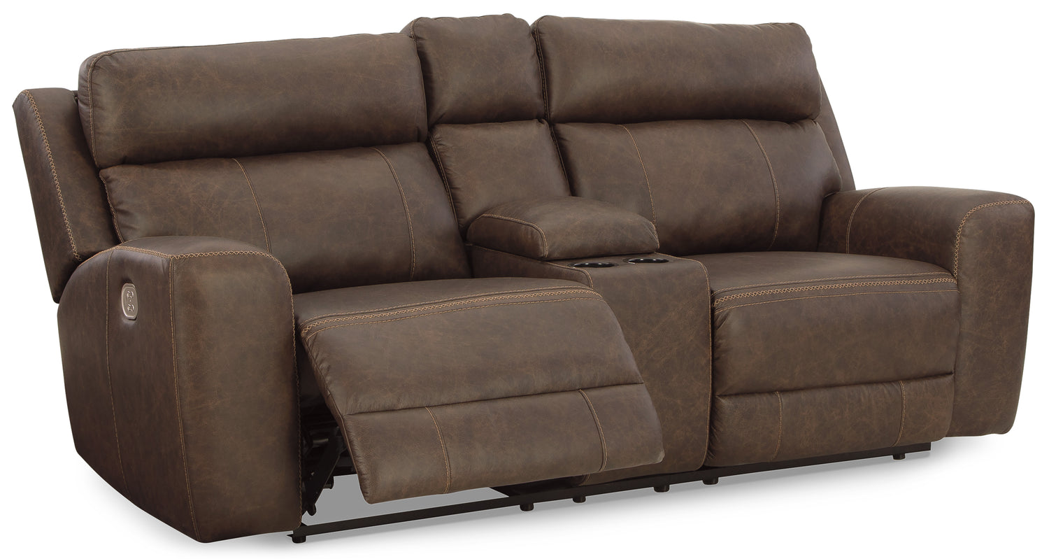 Roman Umber Power Reclining Loveseat with Console