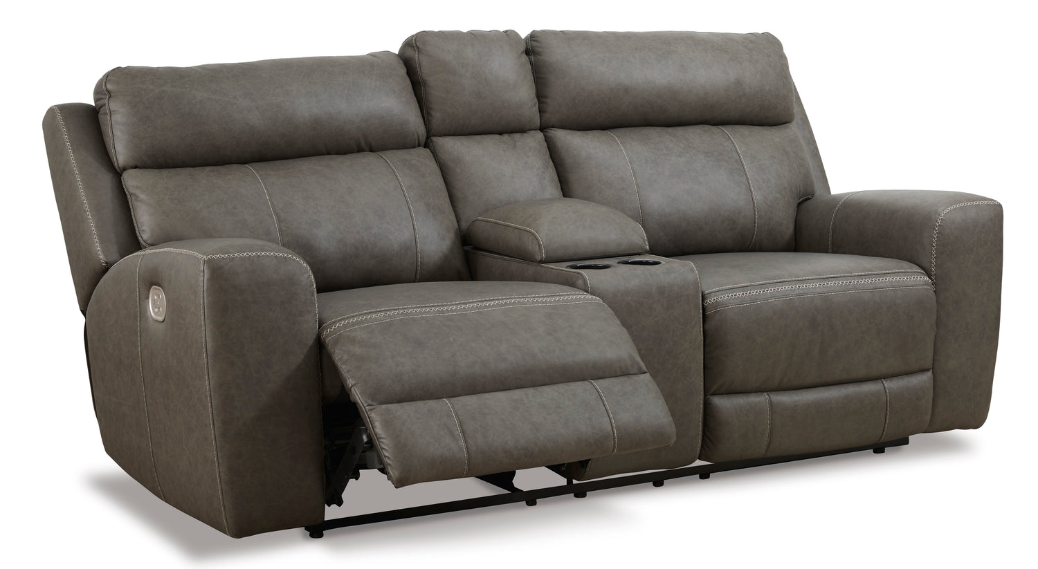 Roman Smoke Power Reclining Loveseat with Console - Decohub Home