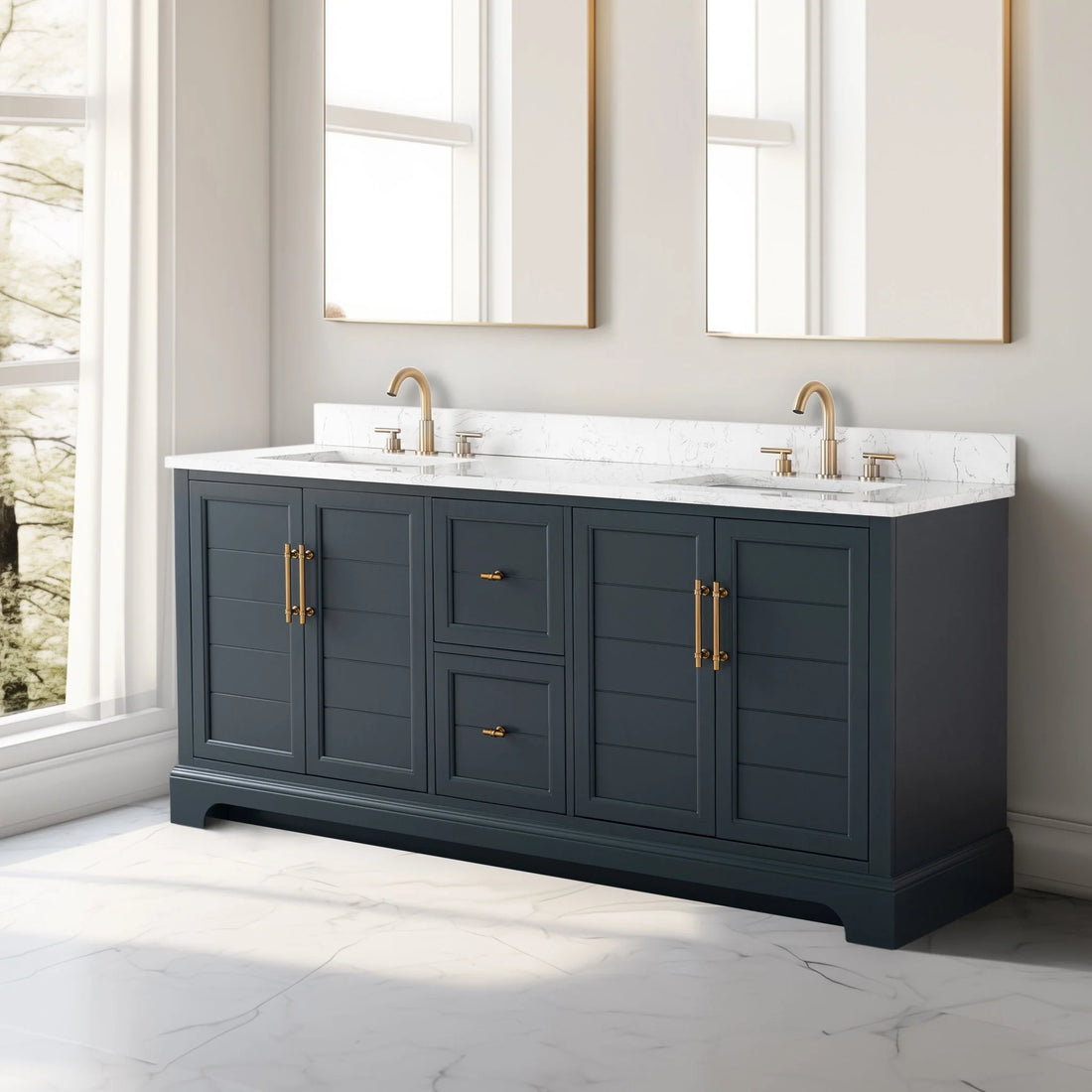 Vannes 72" Double Sink Bathroom Vanity Vintage Spruce Blue