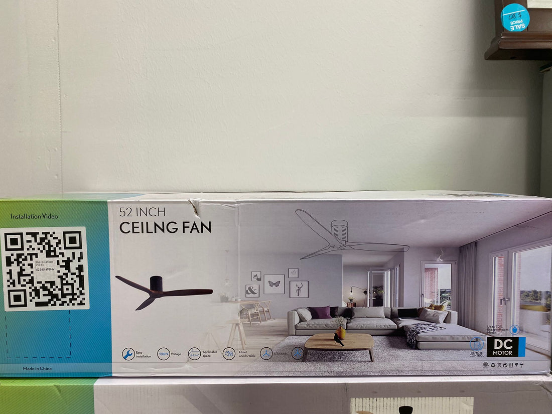 Ventilador de techo empotrado de 52″ sin luz, diseño de aspas de madera de nogal