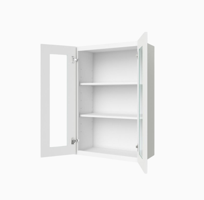 White Shaker 36″ H Double Door Wall Cabinet with Glass Doors