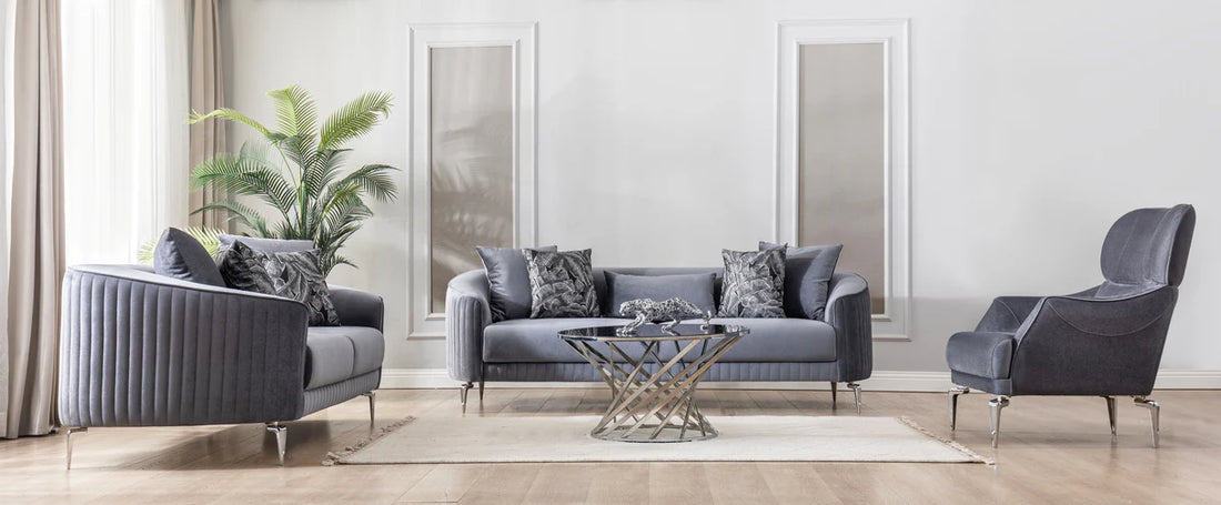 Angela Gray Velvet Sofa Living Room Set