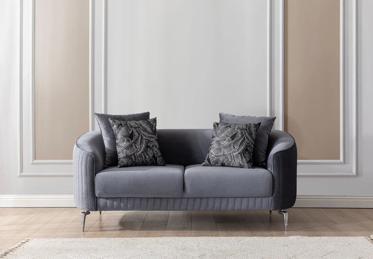 Sofá y loveseat de terciopelo marfil Helena