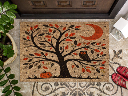 Scandinavian Folk Art Owl Tree Doormat