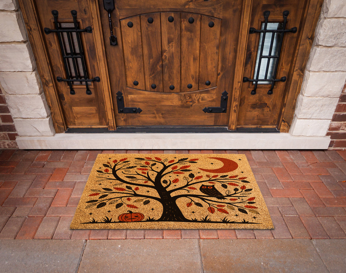 Scandinavian Folk Art Owl Tree Doormat