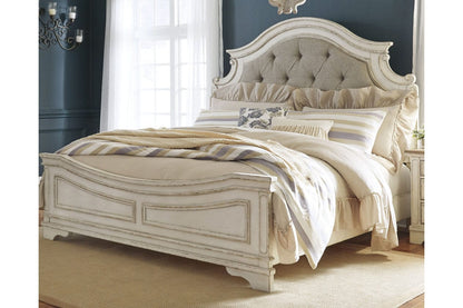 Realyn Chipped White Upholstered Panel Bed - Decohub Home