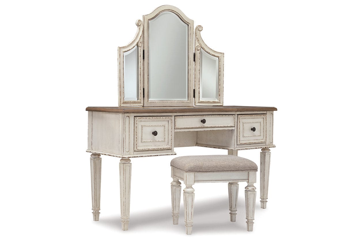 Realyn Vanity and Mirror with Stool - Decohub Home