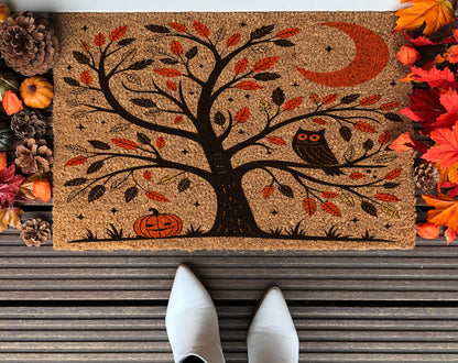 Scandinavian Folk Art Owl Tree Doormat