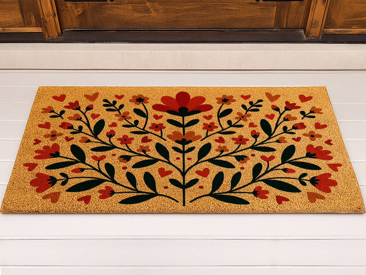 Scandinavian Folk Art Poppy Flowers Doormat