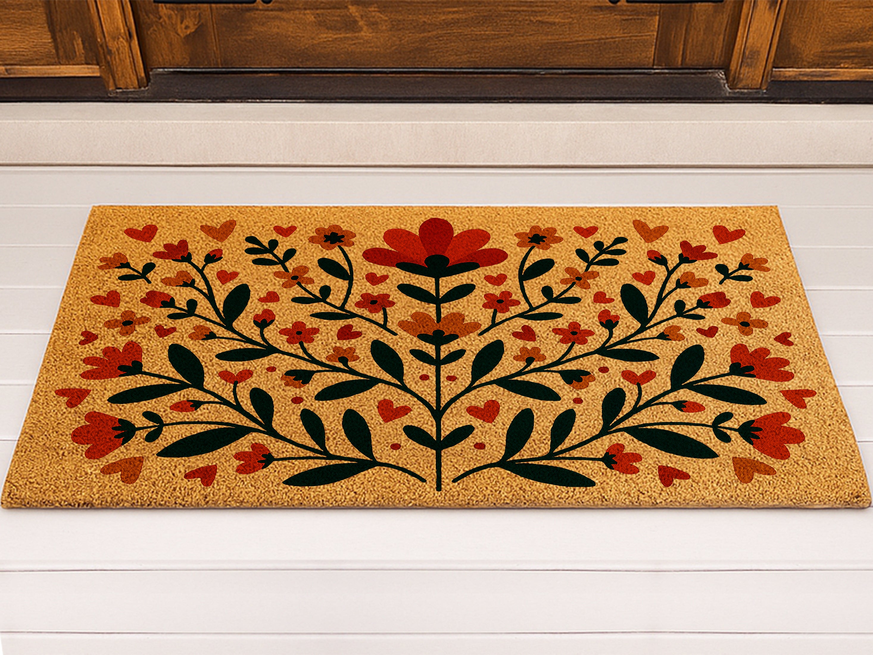 Scandinavian Folk Art Poppy Flowers Doormat