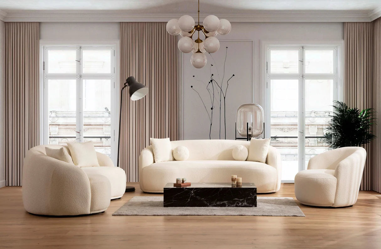 Sofá y loveseat de terciopelo marfil Helena