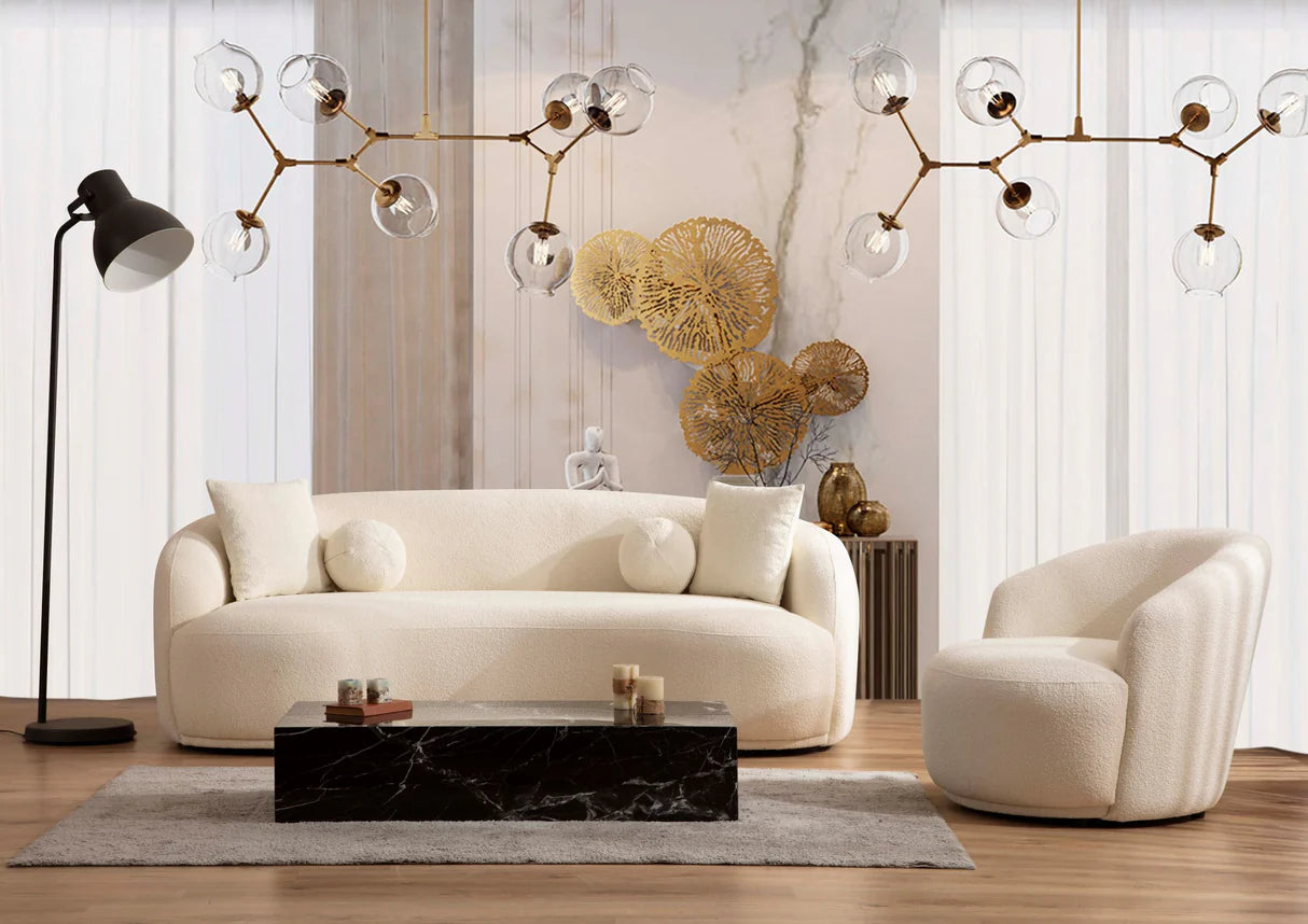 Sofá y loveseat de terciopelo marfil Helena